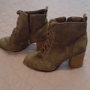 Candie's Women's Couture Lace Up Heeled Boot Olive